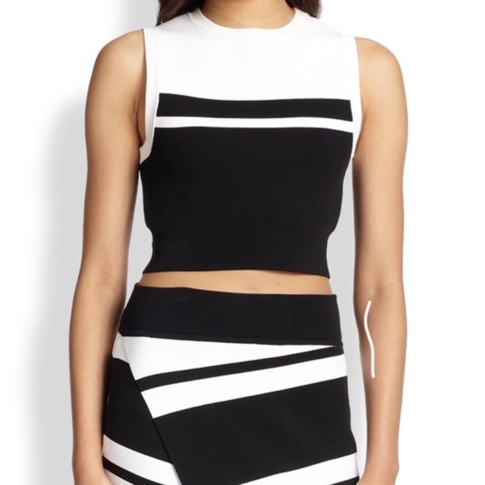 A.L.C Black and White Striped Crop Top Tank Knit
